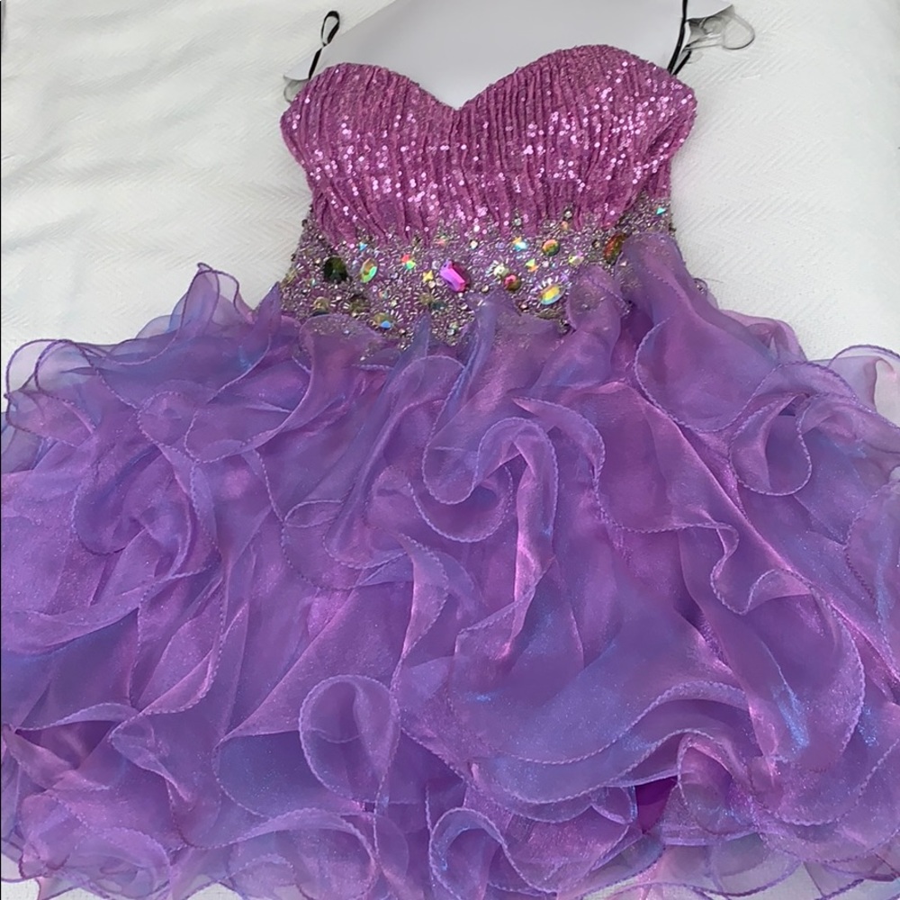Short strapless lace up badazzled dress